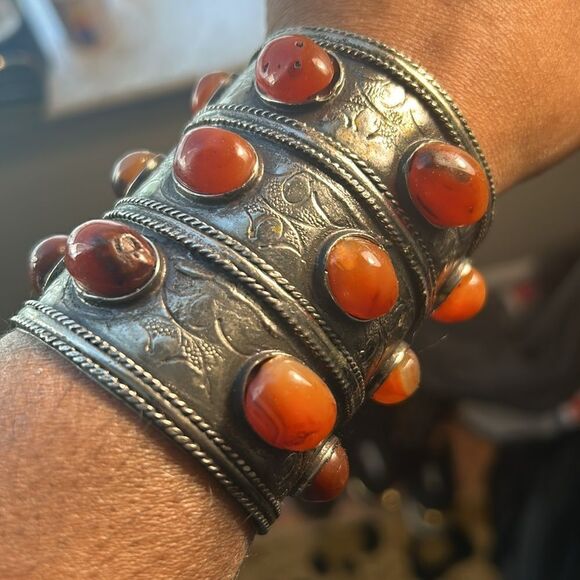 Vintage Turkemann Carnelian Cuff Bracelet - Picture 1 of 6